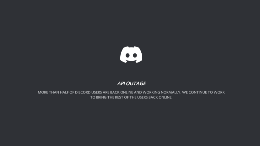 Discord API outage screen