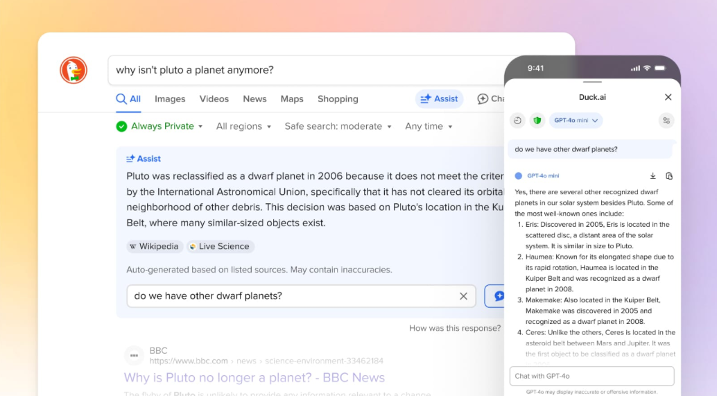 DuckDuckgo的AI工具帶來以隱私為中心的體驗，現在可以向公眾使用
