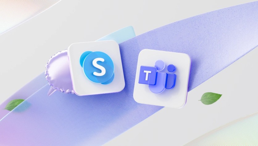 Skype to Teams logo on an abstract background