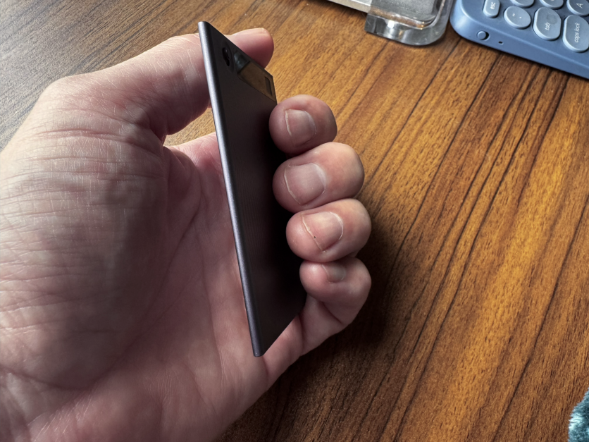 TicNote held edge-wise in a hand