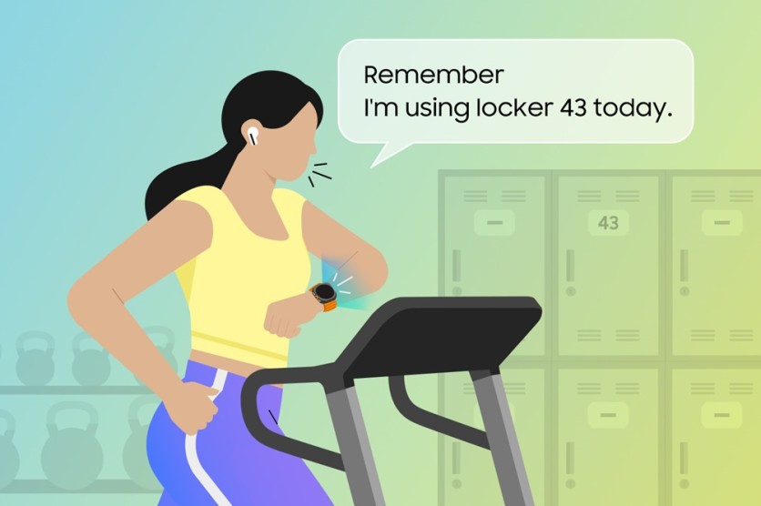 illustration woman on treadmill "remember I'm using locker 43 today"