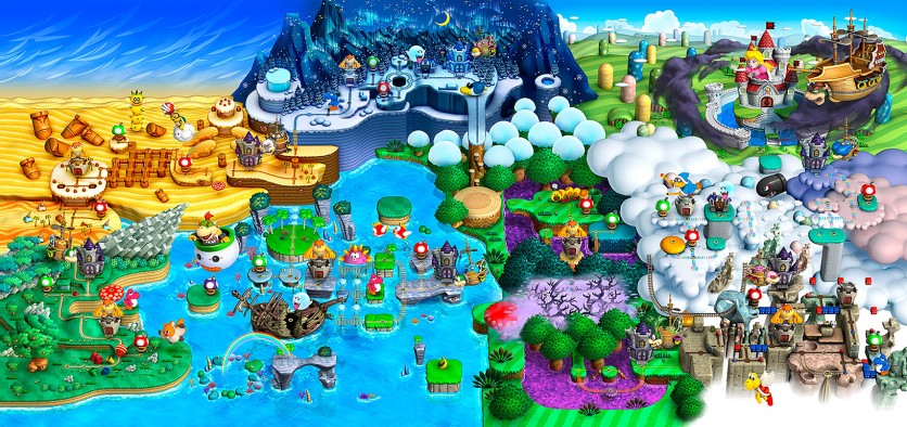 Screen of the overworld from New Super Mario Bros. U
