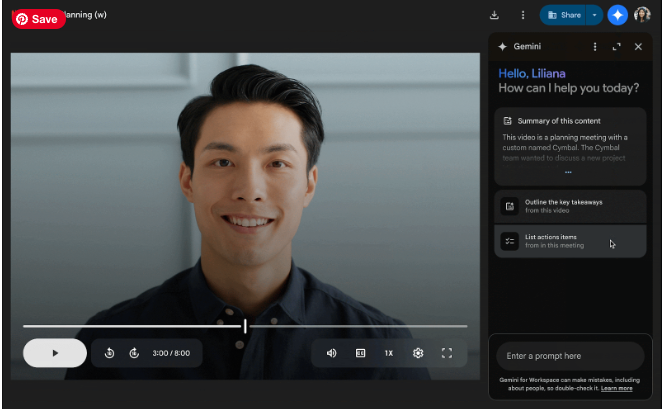 Screenshot of Gemini watching a video