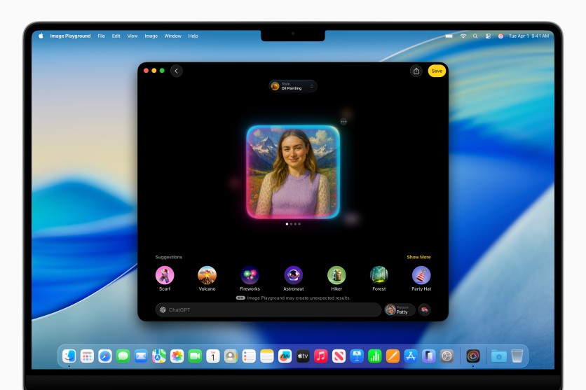 Mac screen showing Apple Intelligence Image Playground with AI art