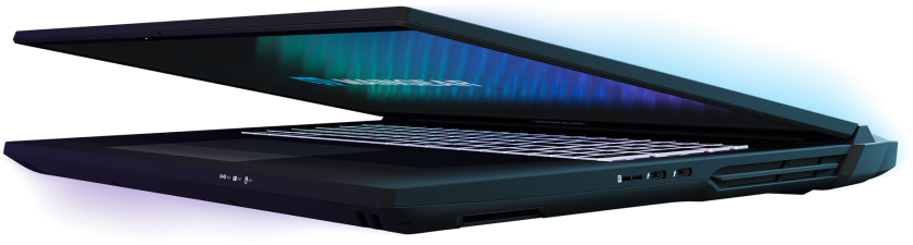 Maingear Ultima 18 gaming laptop nearly closed on angle