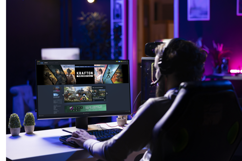 Gamer using Steam client on desktop computer