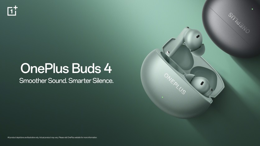 OnePlus Buds 4 earbuds in green and black charging cases