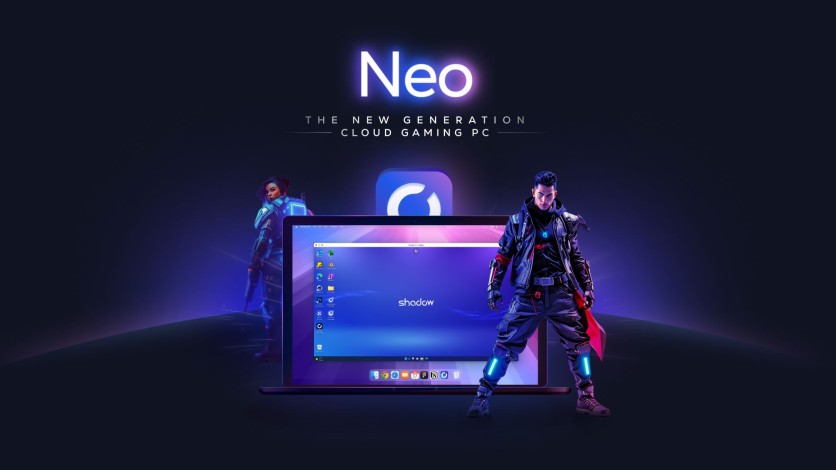 Shadow Neo cloud PC interface with gaming characters