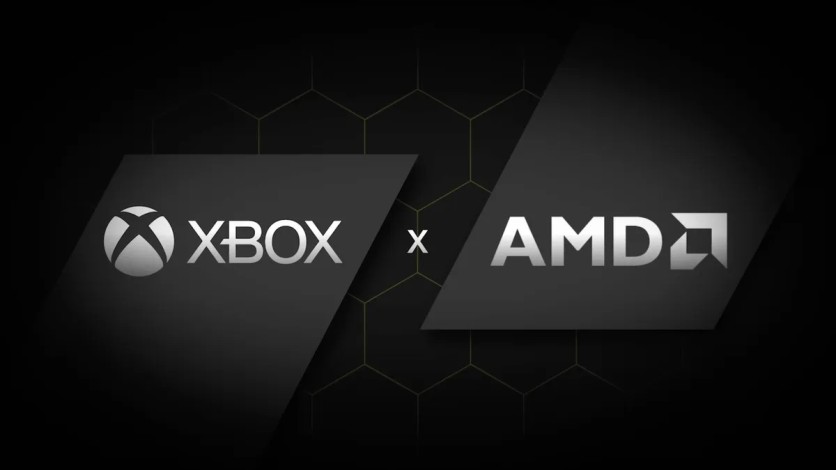 xbox and amd logos on black background
