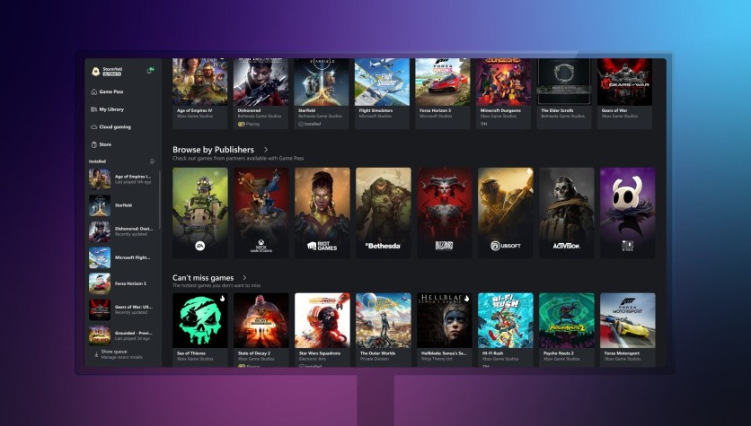 Xbox app showing unified game library and publisher filters