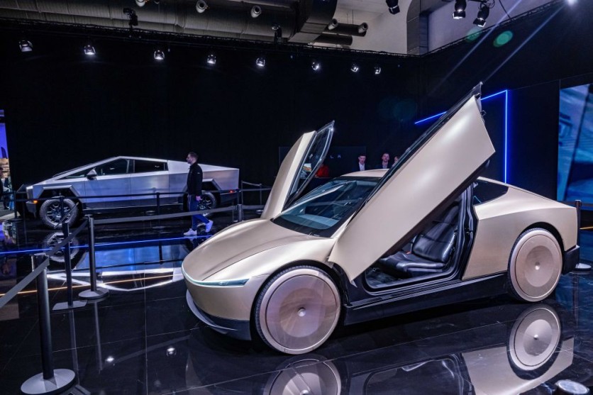 Tesla concept cars on display with open gullwing doors