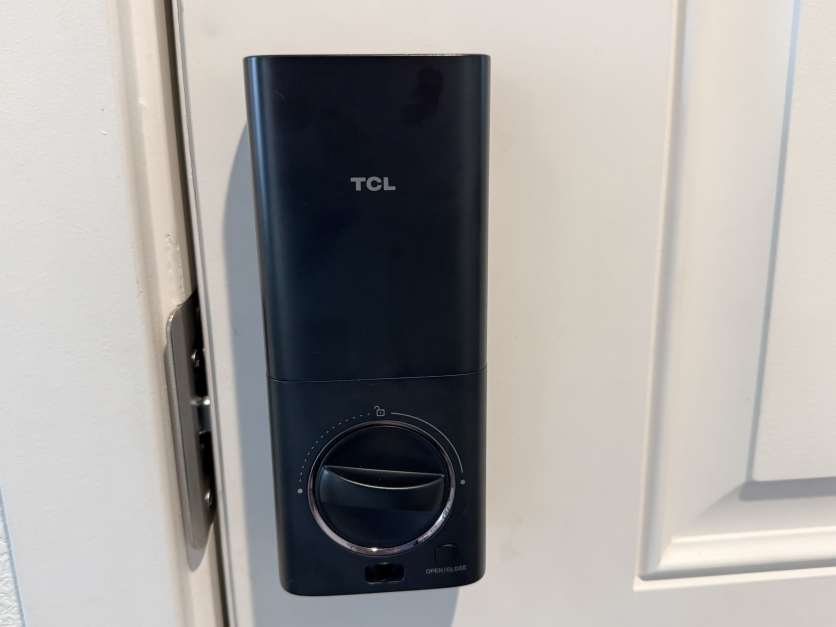 Interior view of TCL D1 smart lock on white door