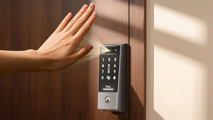Hand unlocking TCL smart lock using palm scan