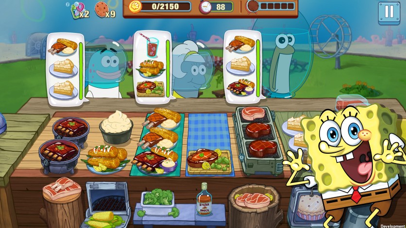 SpongeBob cooking in a fast-paced kitchen game