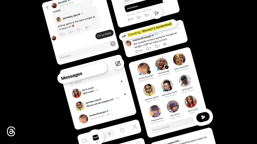 Threads app interface showing new direct messaging features
