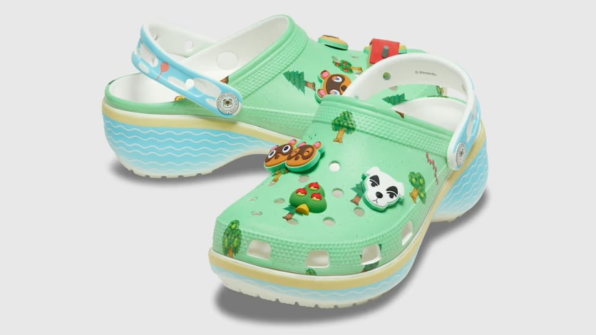Green Animal Crossing Crocs with character Jibbitz charms