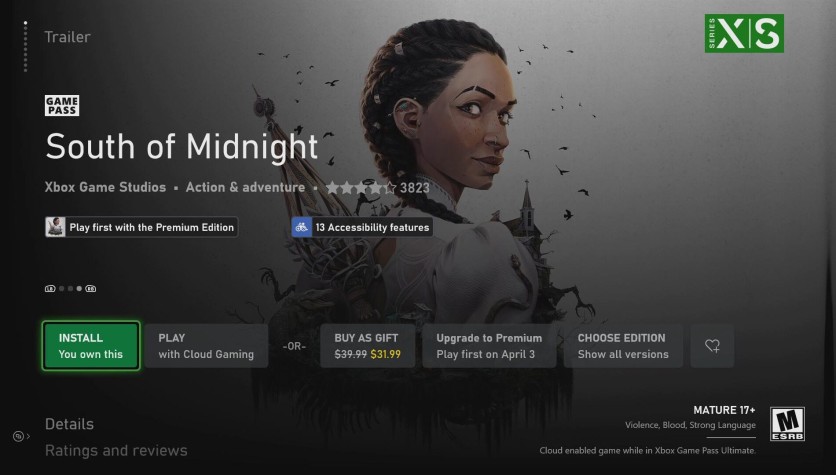 Xbox game listing showing 13 accessibility features