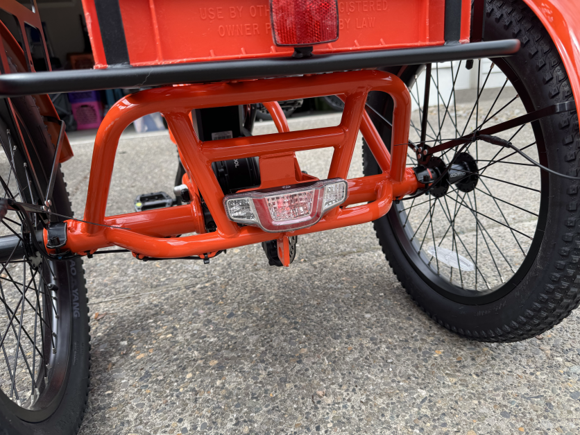 Close-up of rear frame and brake light on Mooncool TK1