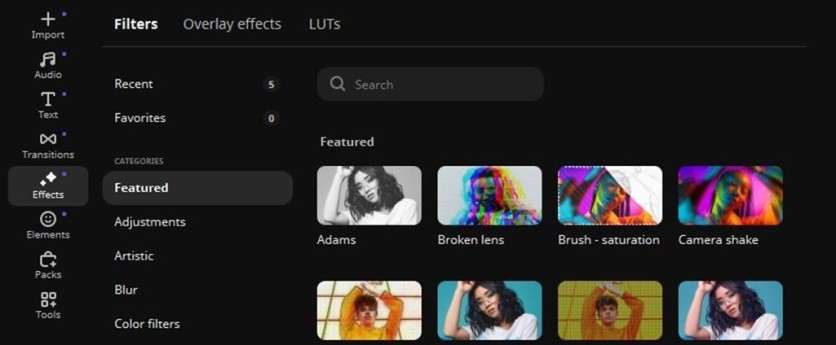 Apply transitions, effects, and color adjustments