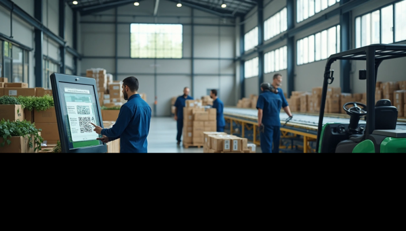 people working in a green energy warehouse