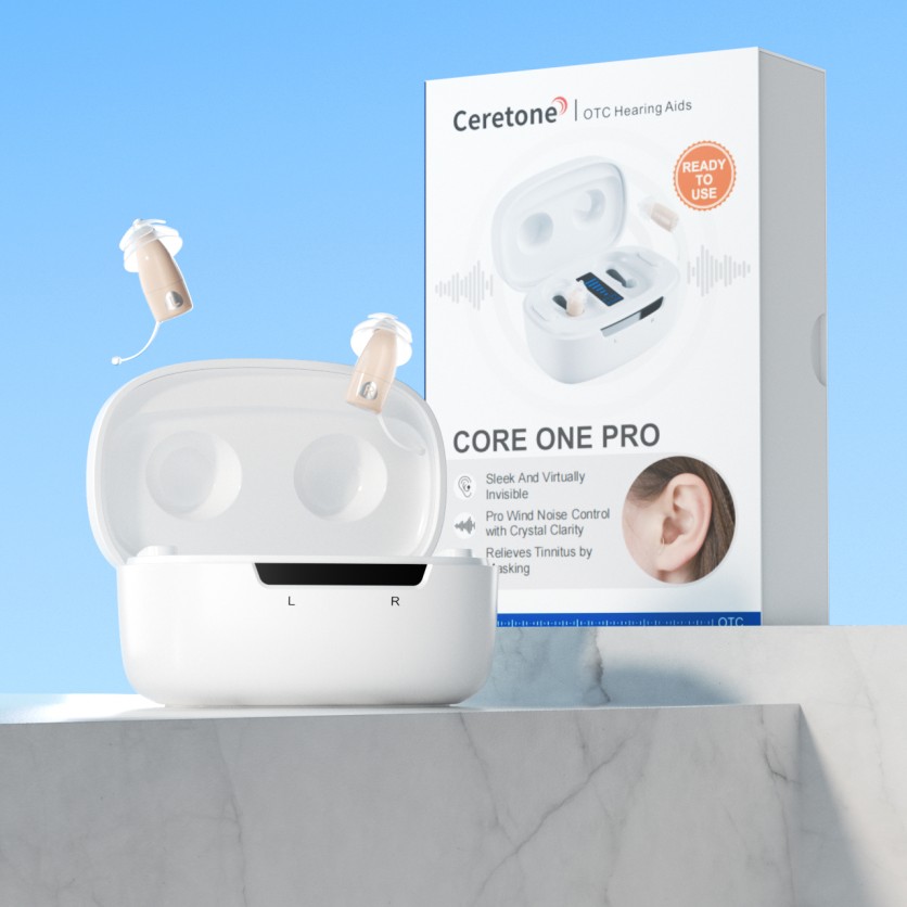 The Ceretone Core One Pro pairs nearly invisible hearing aids