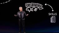 Nvidia's CEO Jensen Huang speaks during a keynote address at