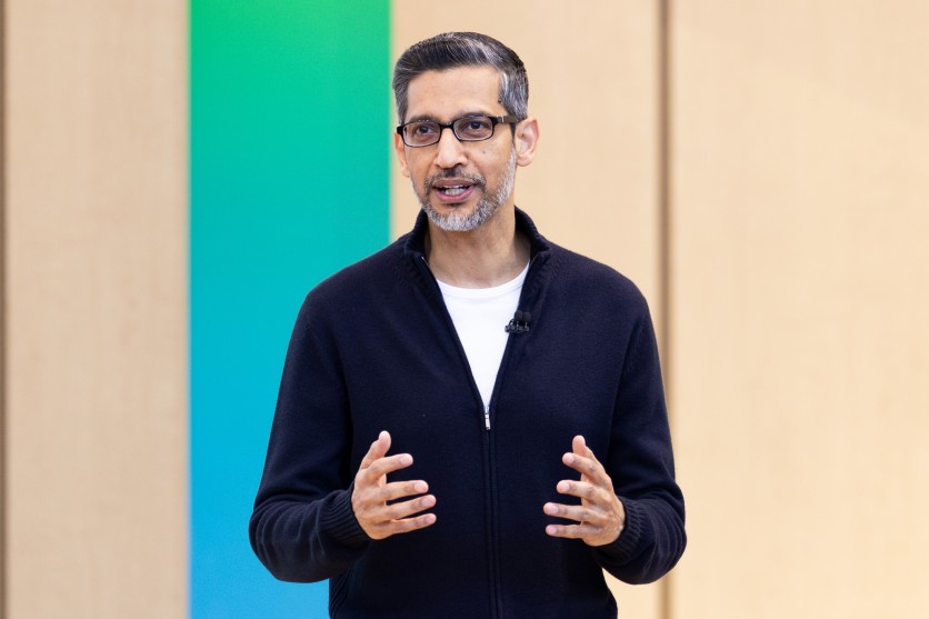 Google CEO Sundar Pichai speaks during a keynote address at
