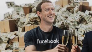 An installation against "Big Tech," featuring Mark Zuckerberg (L) is