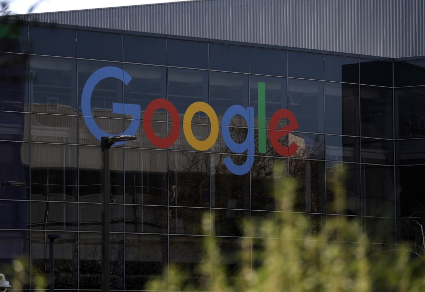 The Google logo is displayed on a building at Google