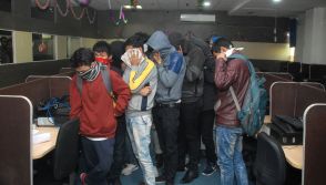 A group of the accused men allegedly involved in a