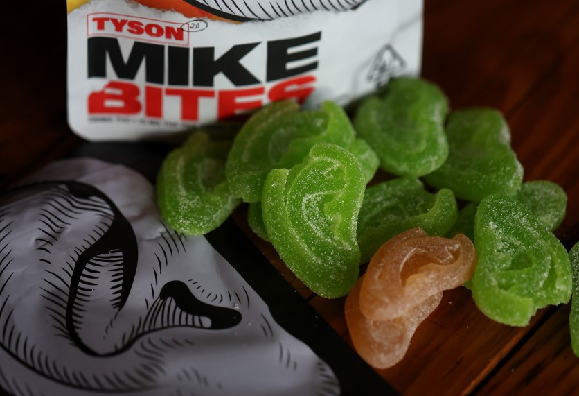 In this photo illustration, Tyson 2.0 Mike Bites Ear-Shaped Cannabis