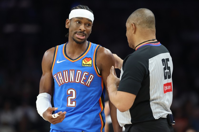 Shai Gilgeous-Alexander and NBA Referee Tony Brothers