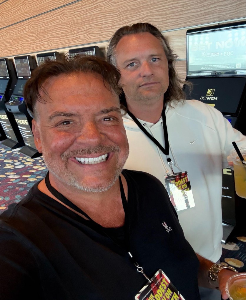 Phil Anderson and Julian Valentine at the MWC (Barcelona) conference