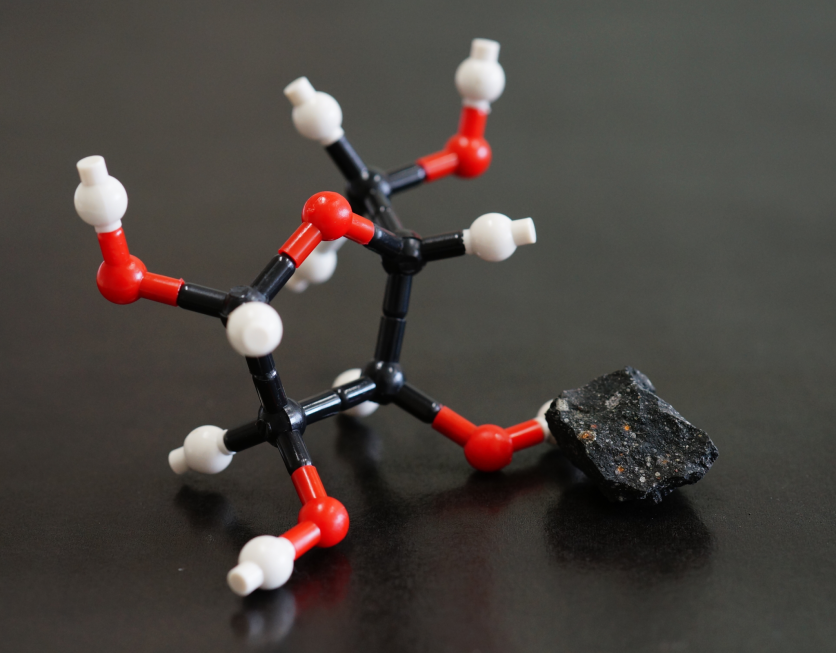 model of ribose molecule with meteorite