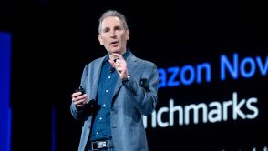 Amazon CEO Andy Jassy speaks during a keynote address at