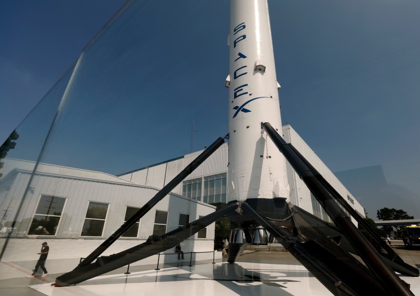 SpaceX Falcon 9 rocket displayed at SpaceX facility